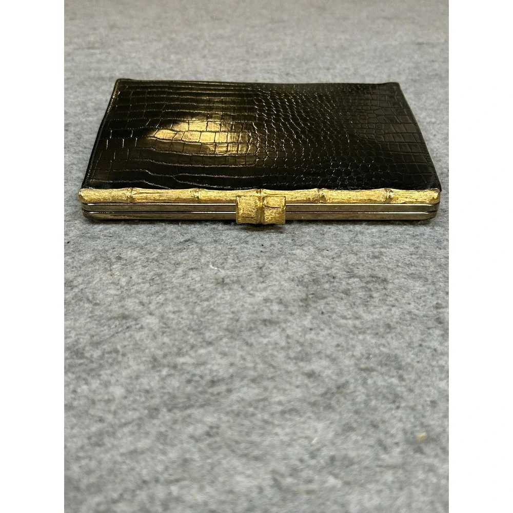 AFTER FIVE BLACK FAUX ALLIGATOR HANDBAG PURSE CHANGE PURSE VINTAGE Clutch Glam